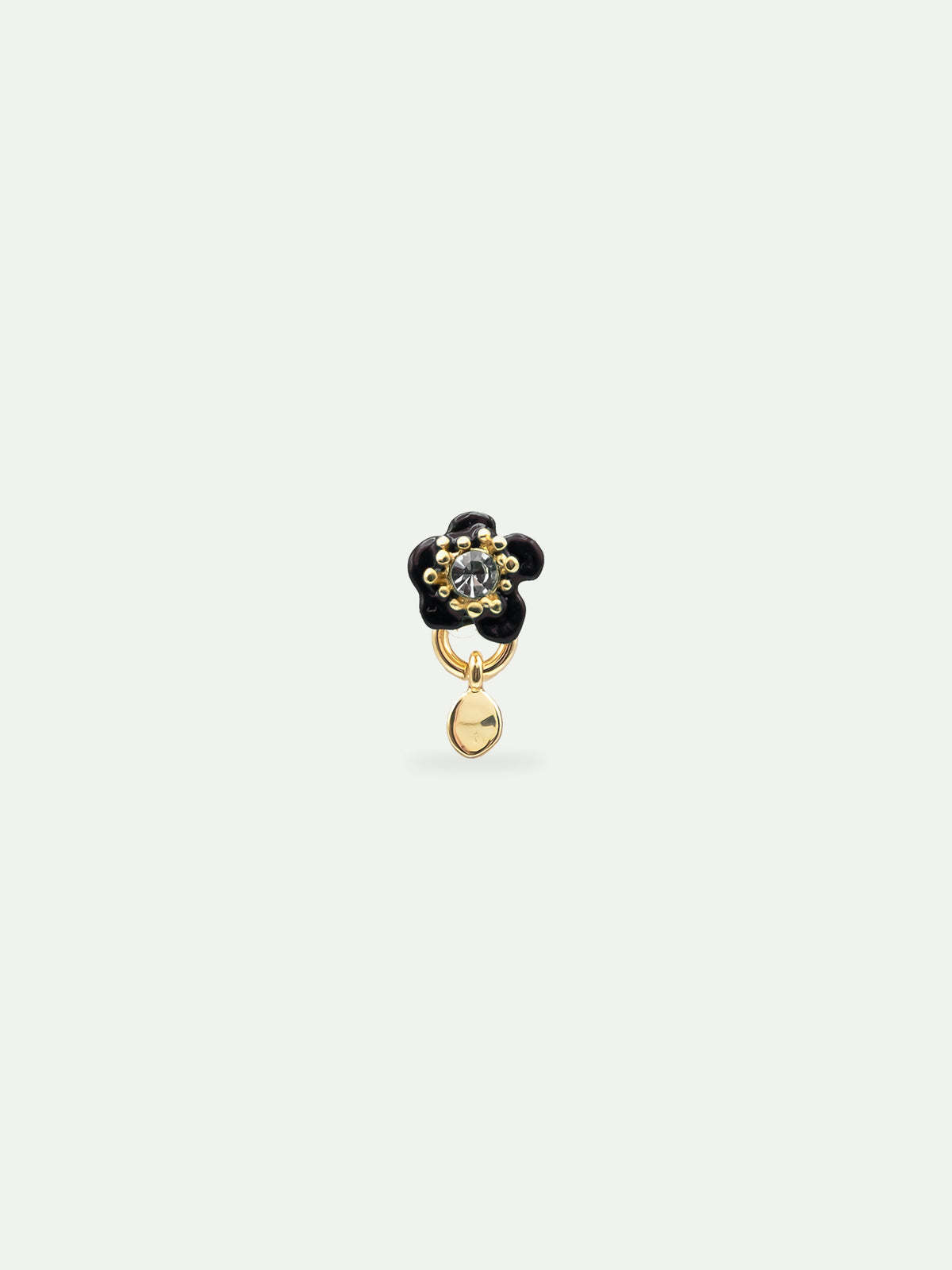 Single Earring A Black Flower & A Stone | AWSO1014