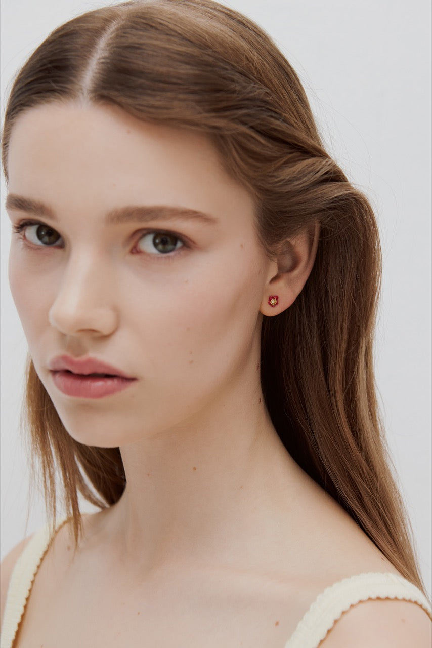 Single Earring A Purple Flower & A Stone | AWSO1012