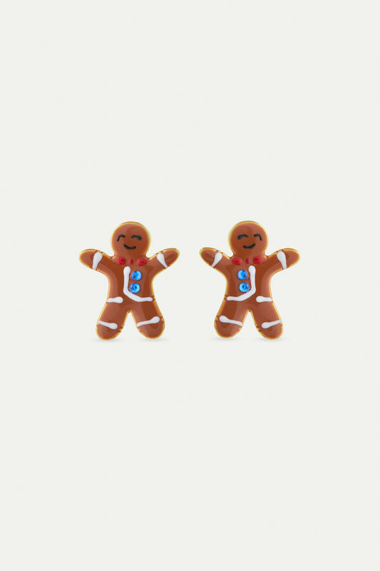 Gingerbread Man And Blue Rhinestone Earrings