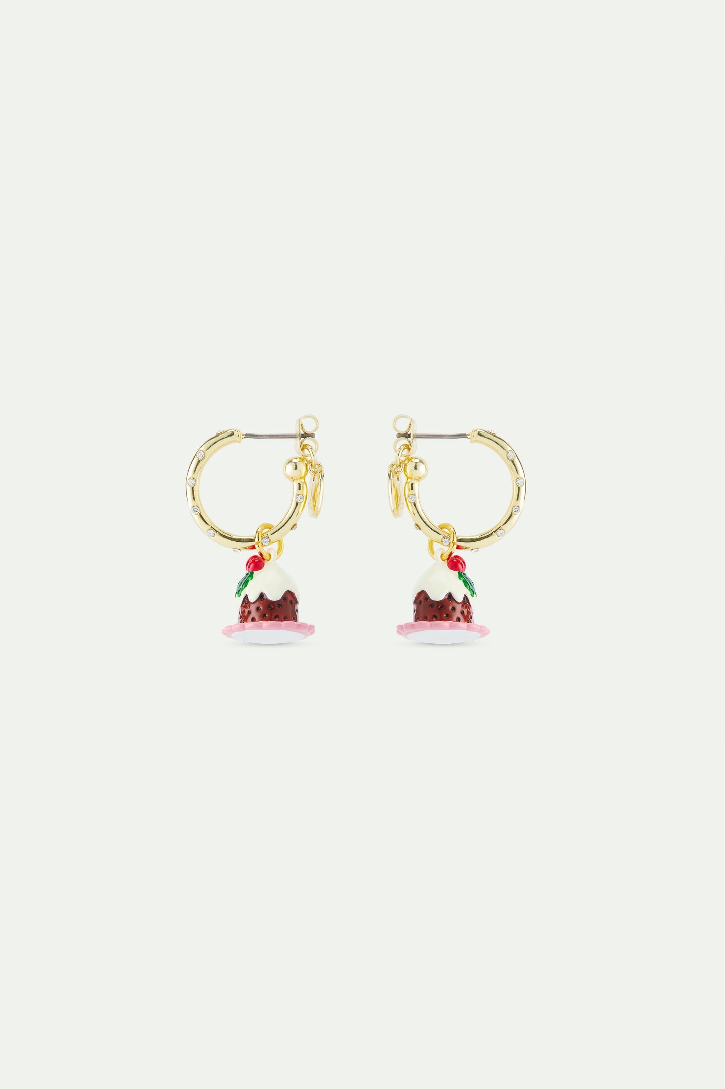 White Rhinestones And Christmas Pudding Charm Hoop Earrings | AWWI1071