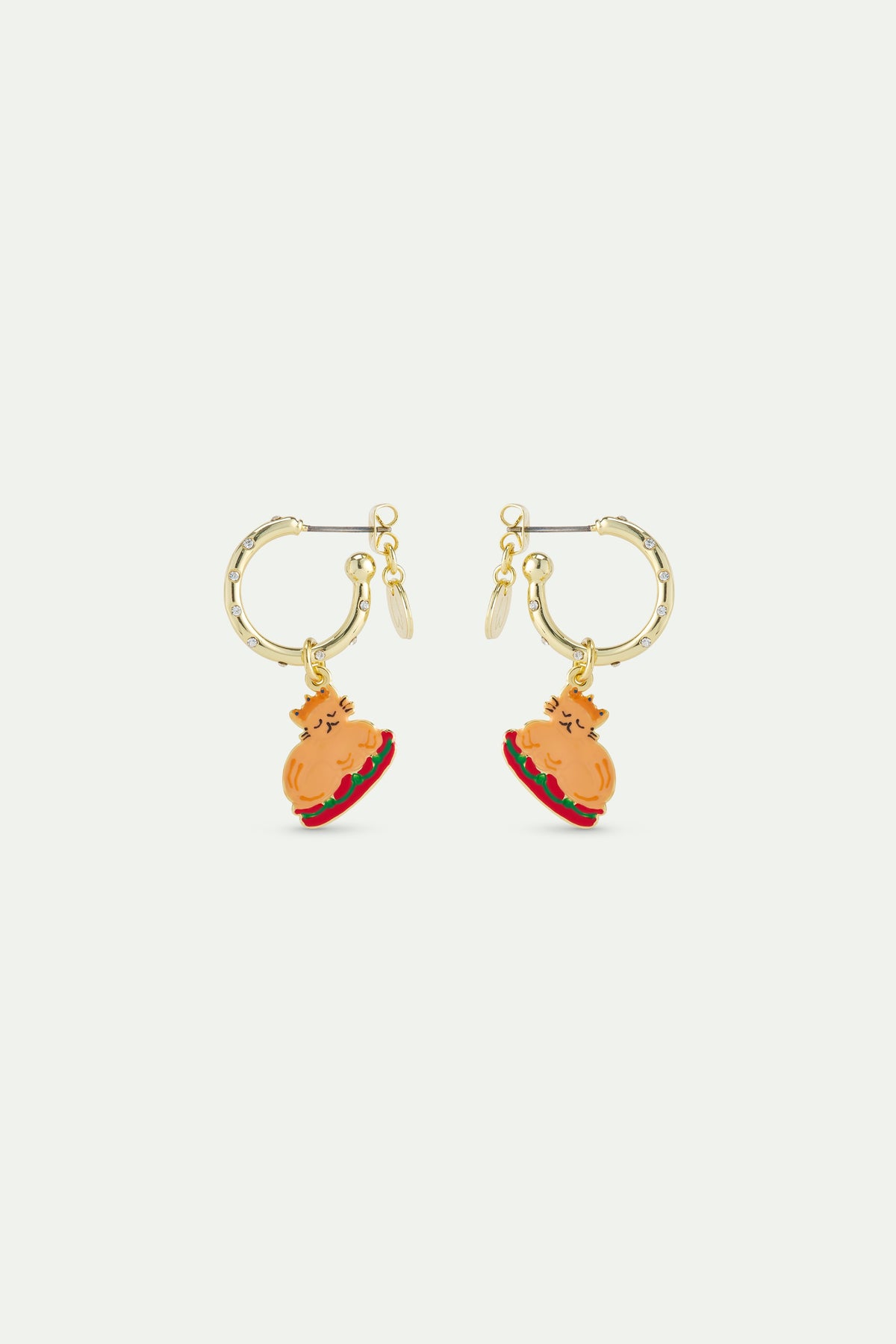 Christmas Dinner And Gold Crown Hoop Earrings Studded With White Rhinestones | AWWI1081