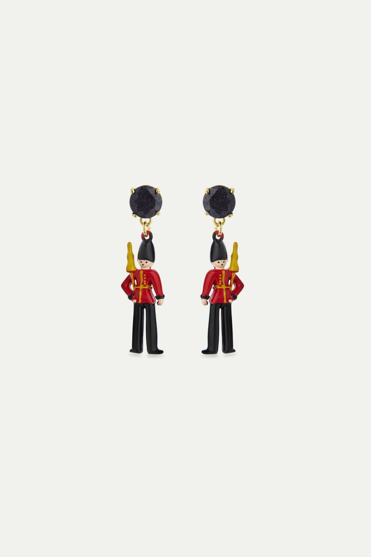 Earrings With Black And Red King'S Guards And Black Faceted Glass | AWWI1101