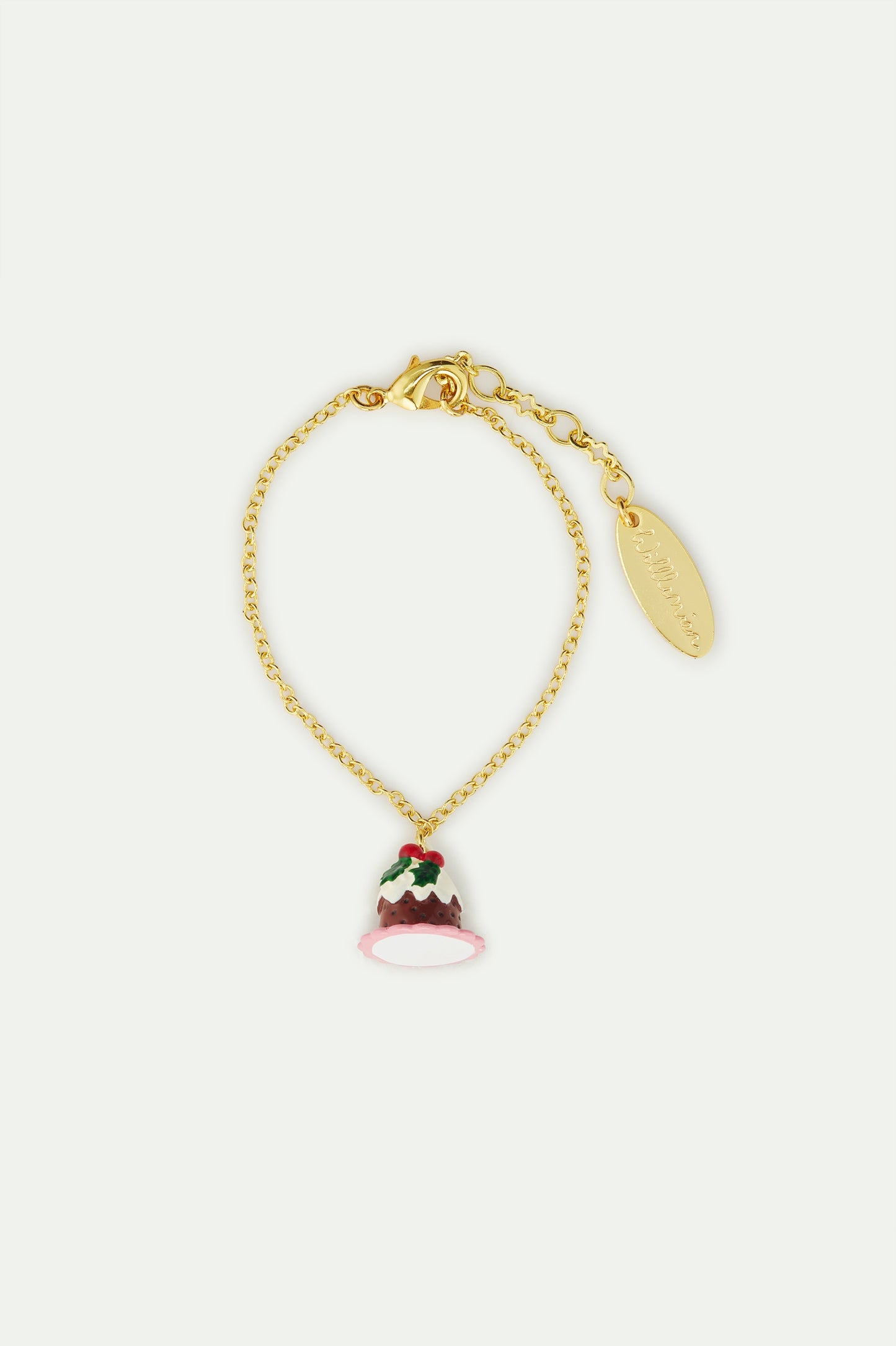 Pendant Bracelet With Christmas Pudding And Faceted Red Crystal Bead