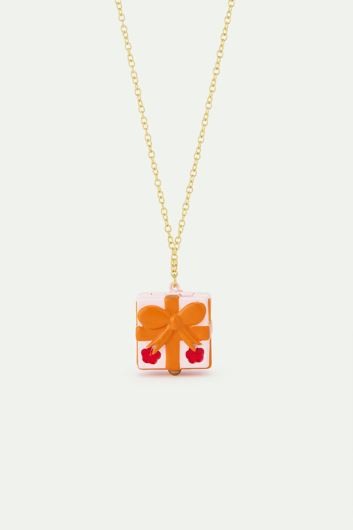 Pendant Necklace With Pink Gift Box, Red Flower And Orange Bow | AWWI3031