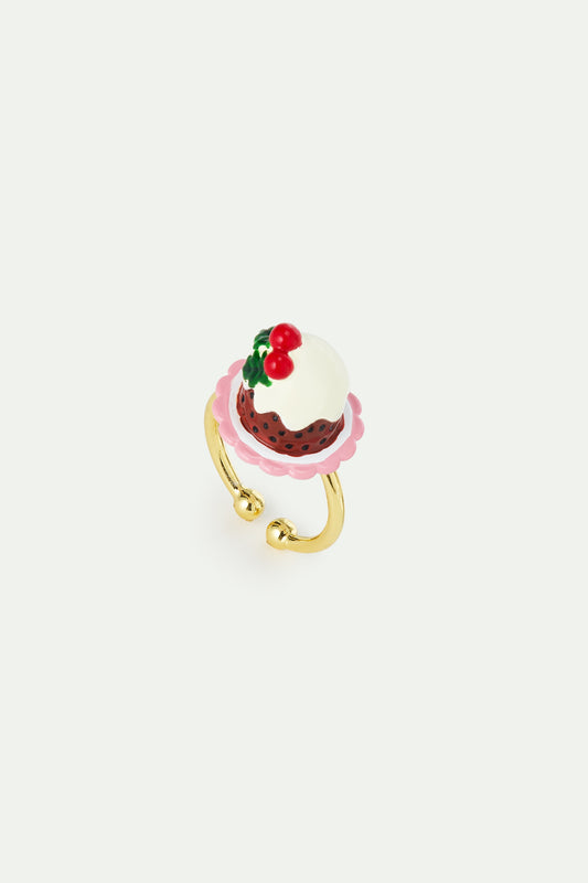 Adjustable Ring With Pudding And Red Faceted Crystal Bead