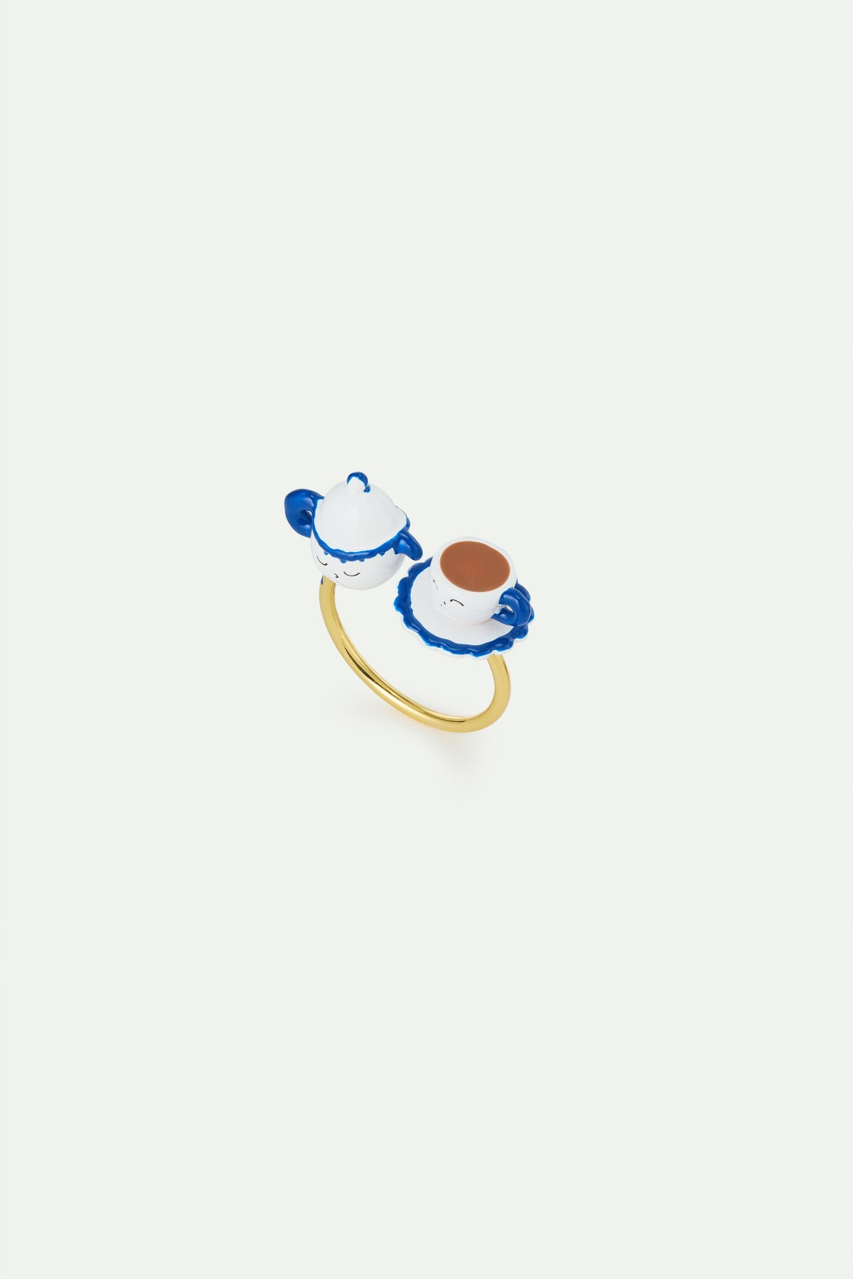 Adjustable Ring With Blue And White Teapot And Yellow Rhinestone | AWWI6021