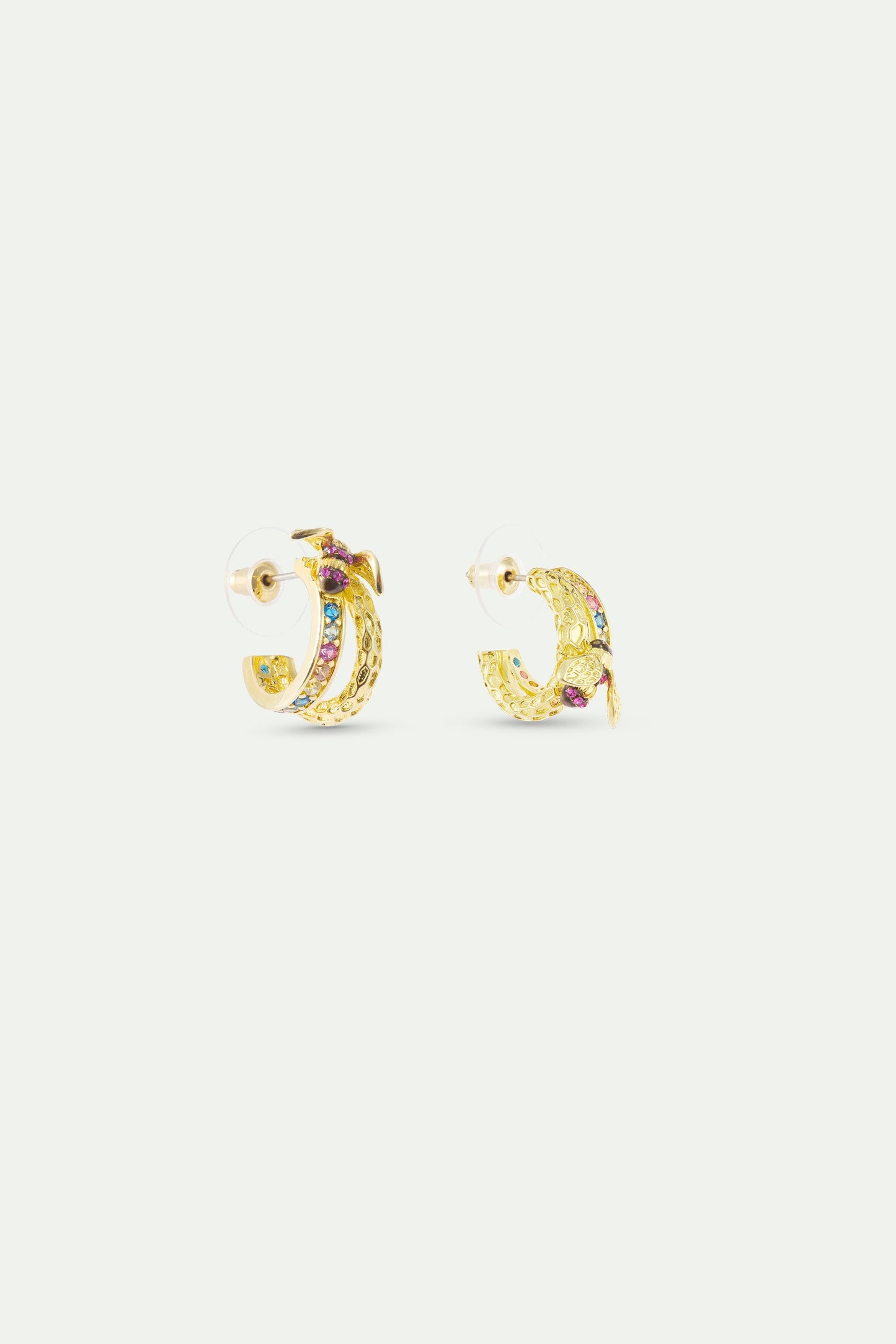 Gold Hoop Earrings With Bee And Multicoloured Stones | AXAM1051