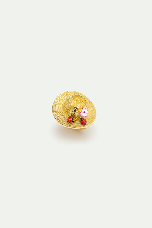 Ring With Gold Hat, Cosmos, Bee, Raspberry And Pink Crystal | AXAM6021