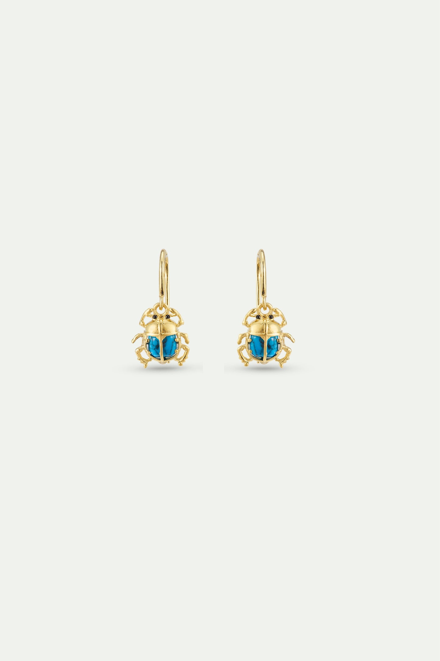 Turquoise And Gold Beetle Hook Earrings | AXLA1081