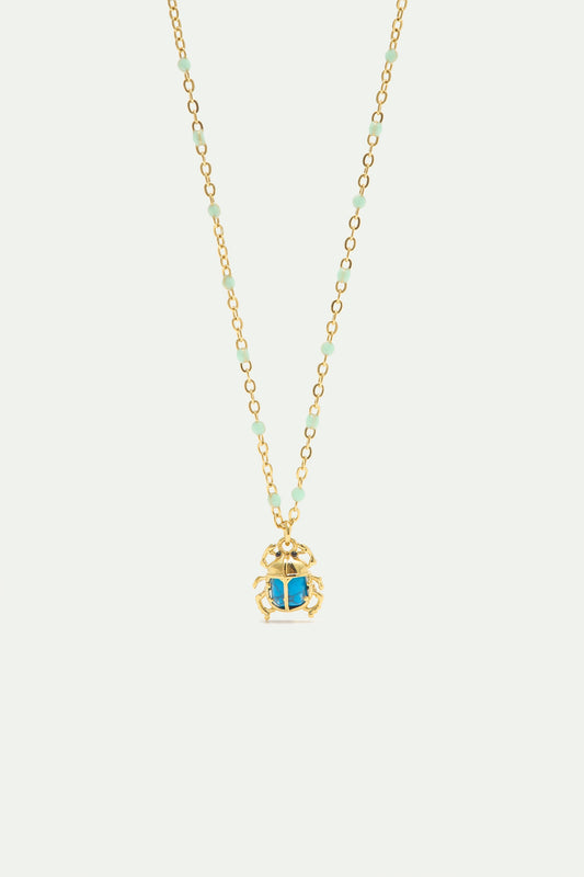 Turquoise And Gold Beetle Pendant Necklace | AXLA3081
