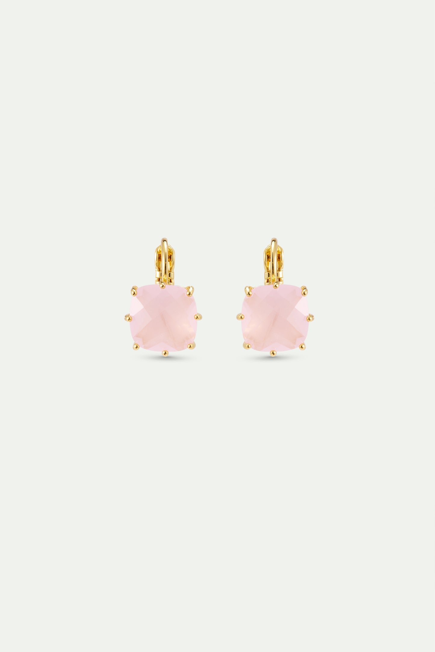 Diamantine Sleeper Earrings With Square Pale Pink Stones | AXLD1011