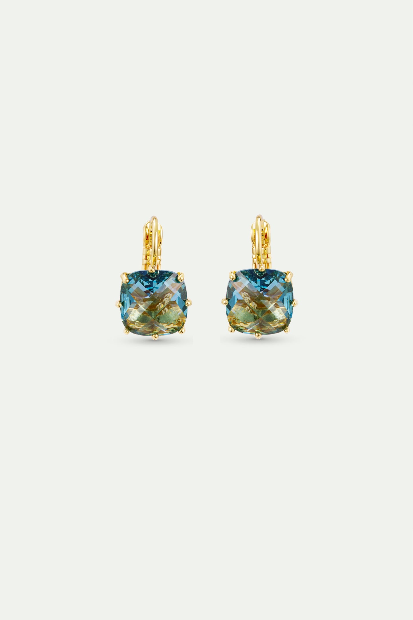 Diamantine Sleeper Earrings With Square Acqua Azzura Stones | AXLD1013