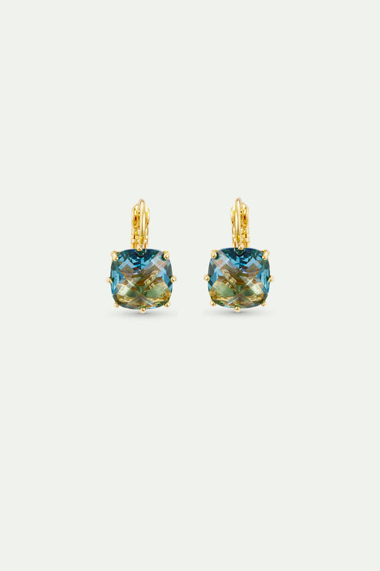Diamantine Sleeper Earrings With Square Acqua Azzura Stones | AXLD1013