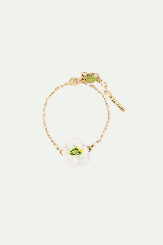 White Pansy And Cut Crystal Bracelet | AXMP2041