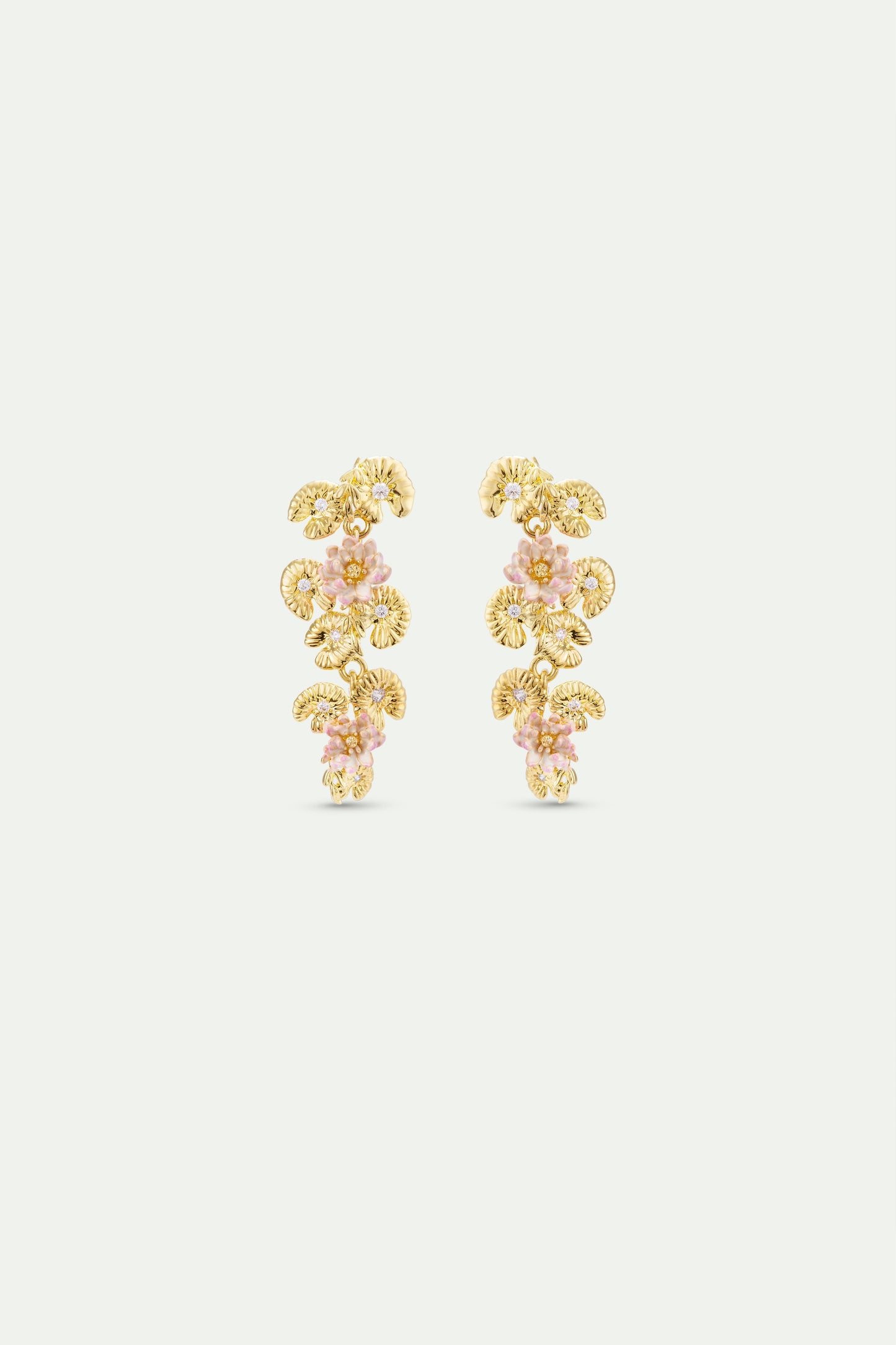 Gold Lotus And Pink Water Lily Dangle Earrings | AXON1051