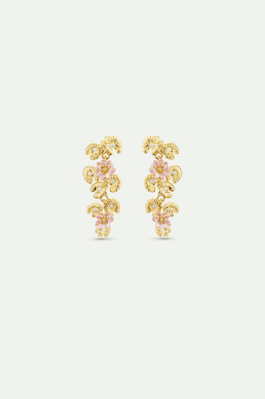 Gold Lotus And Pink Water Lily Dangle Earrings | AXON1051