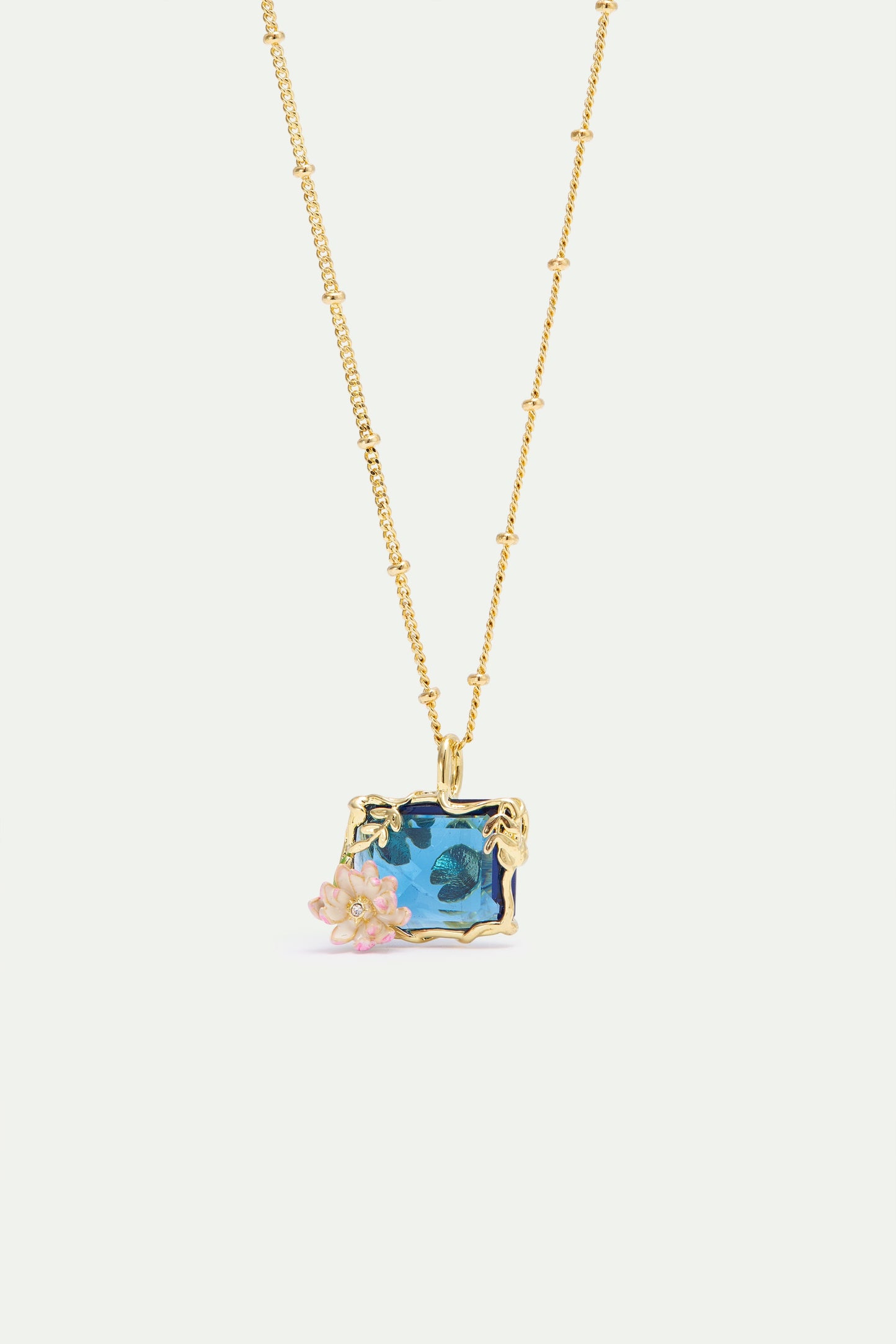 Necklace With Blue And Pink Water Lily Pendant | AXON3031