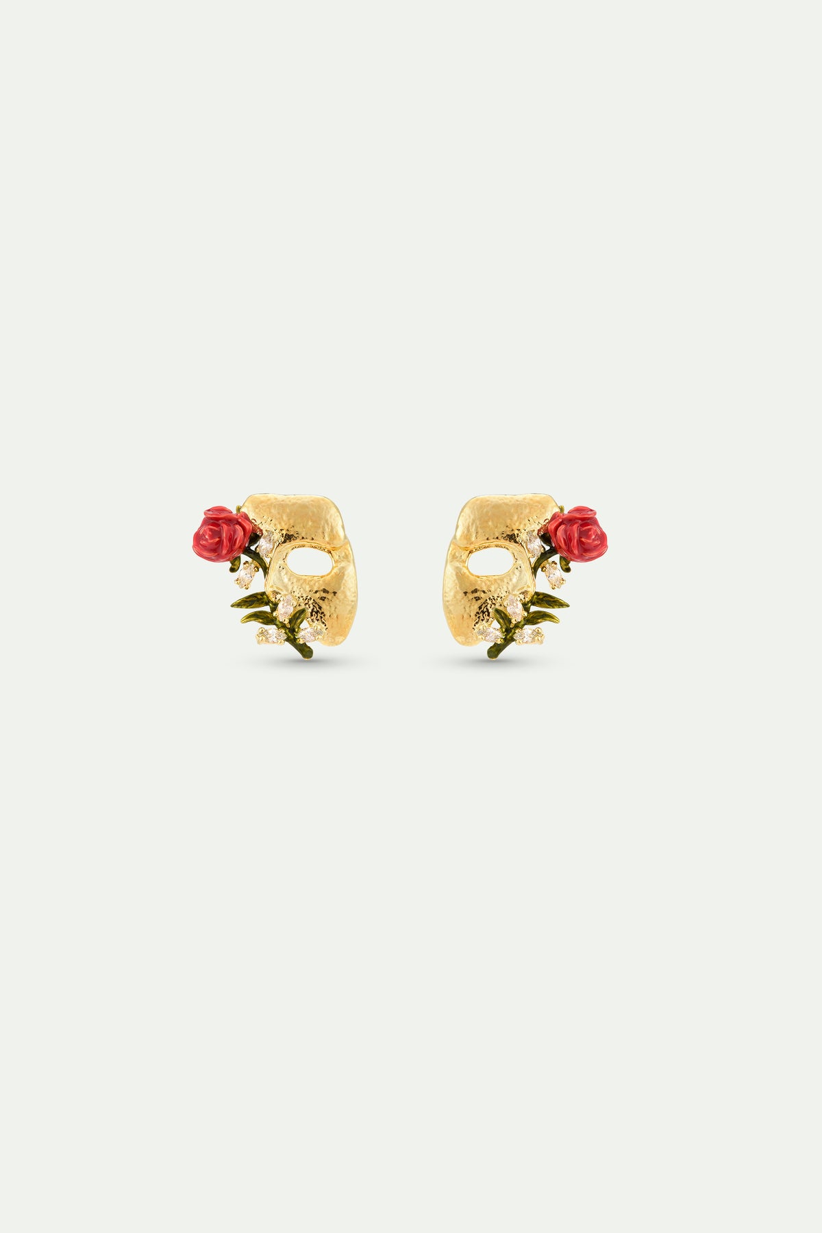 Gold Mask, Rose And Crystal Post Earrings | AXOP1011