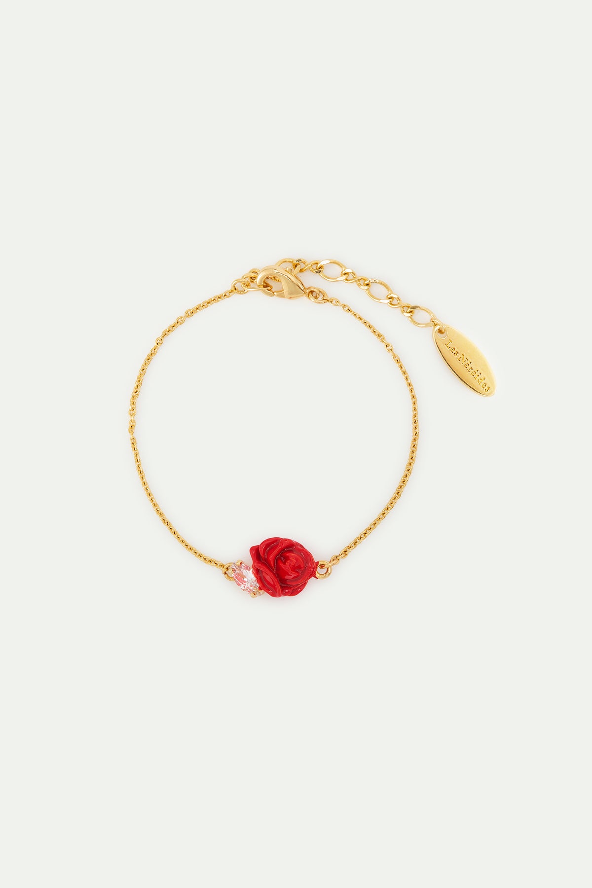 Red Rosebud And Cut Crystal Fine Bracelet | AXOP2011
