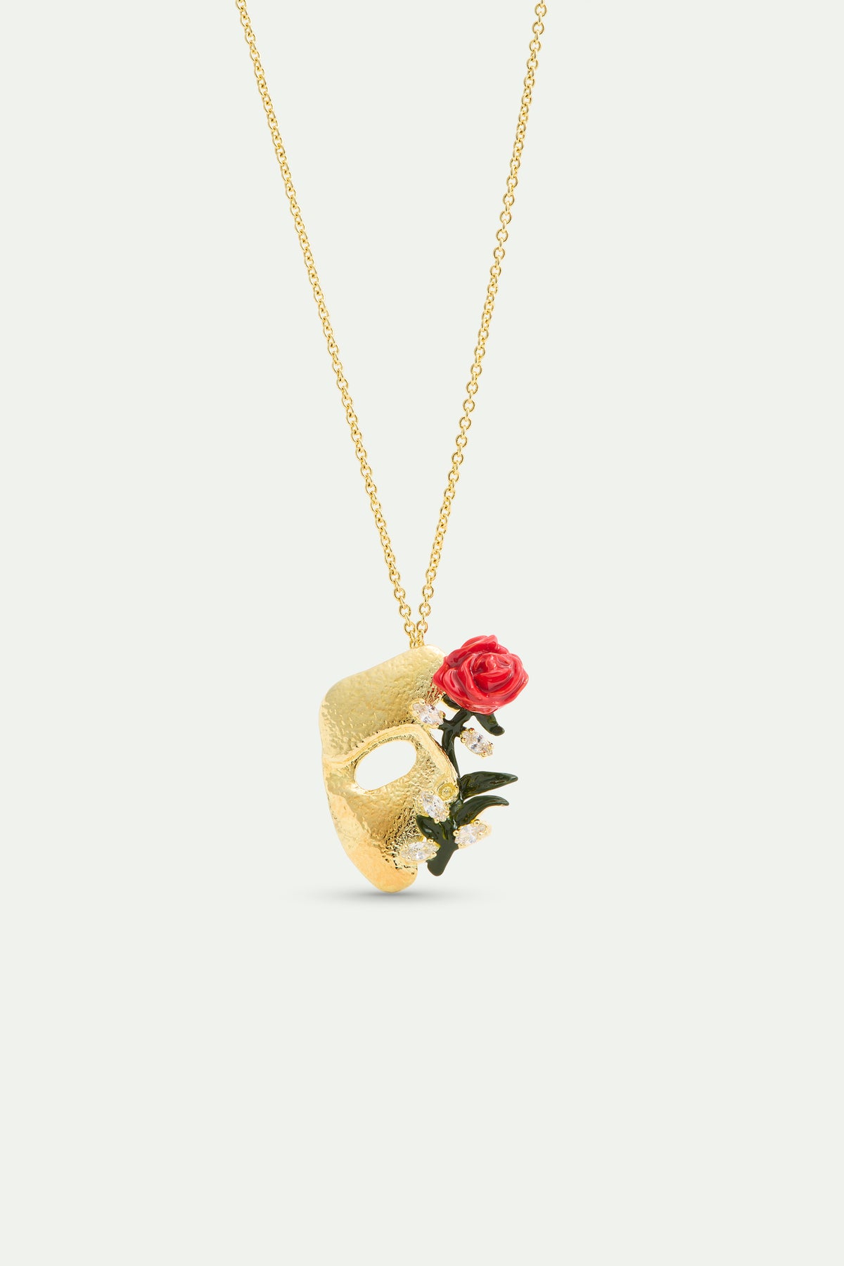 Gold Mask, Rose And Crystal Pendant Necklace | AXOP3011