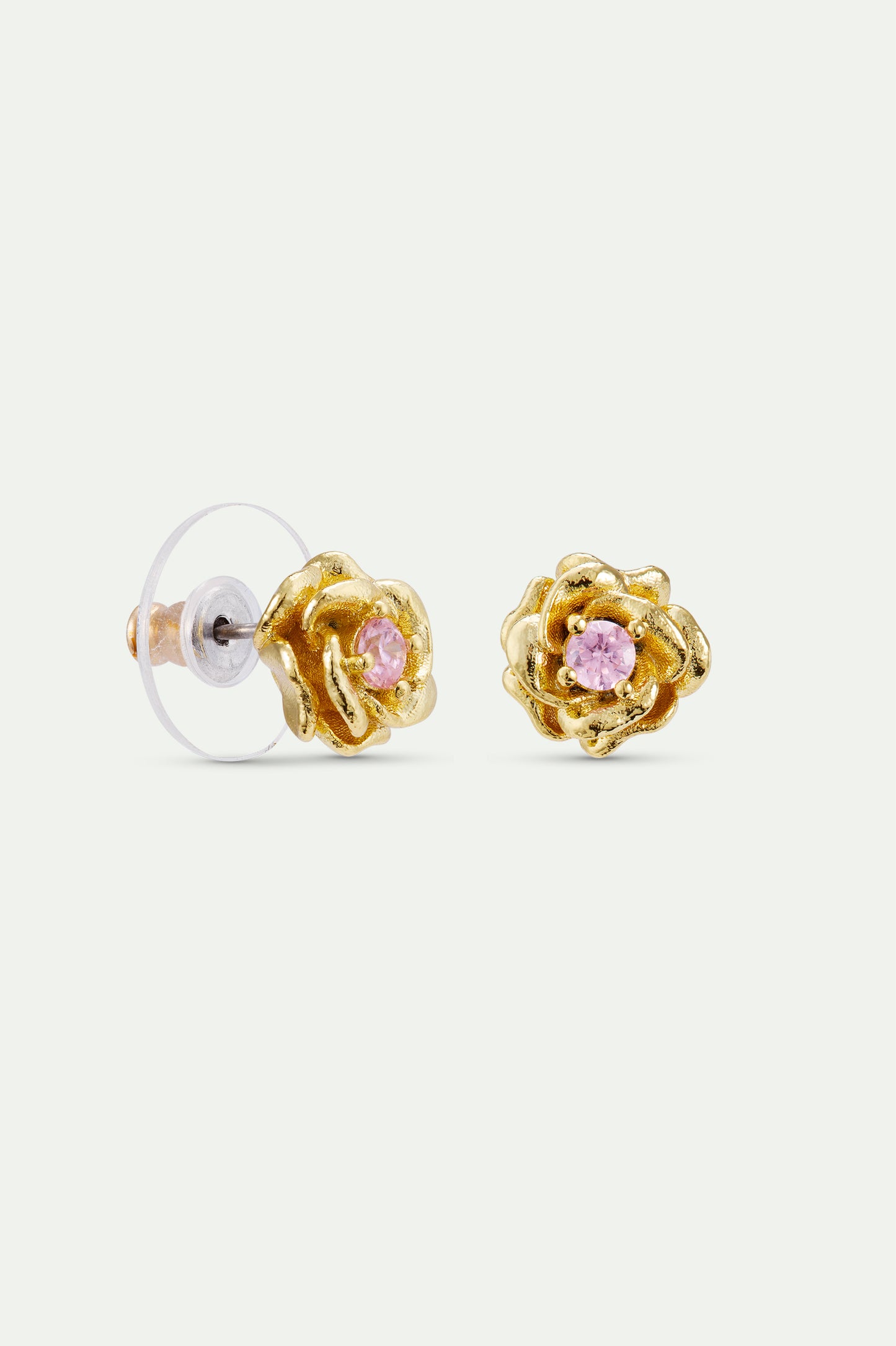 Gold Mona Lisa Rose And Pink Crystal Earrings | AXRF1021
