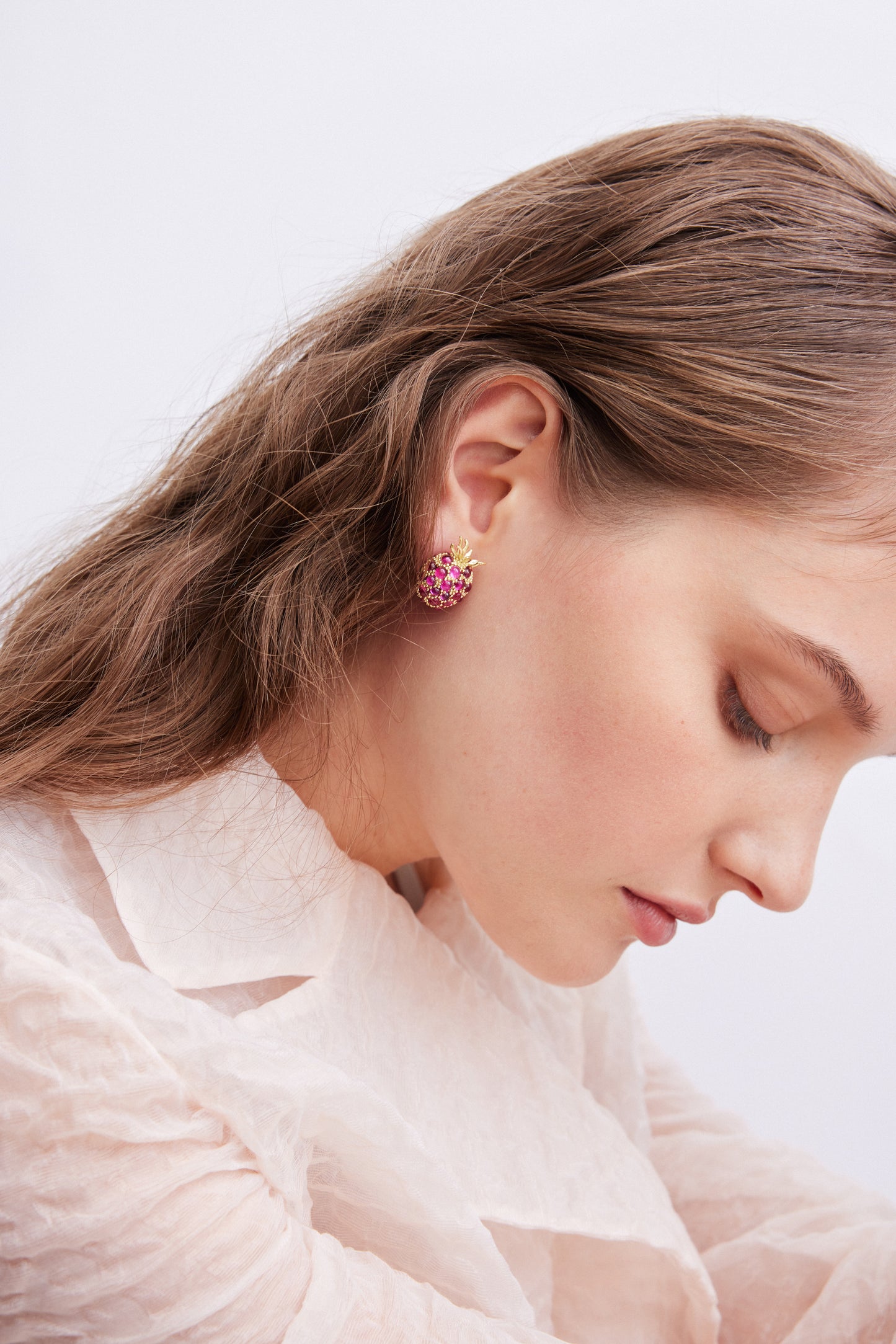 Raspberry And Golden Bead Earrings | AXRF1031