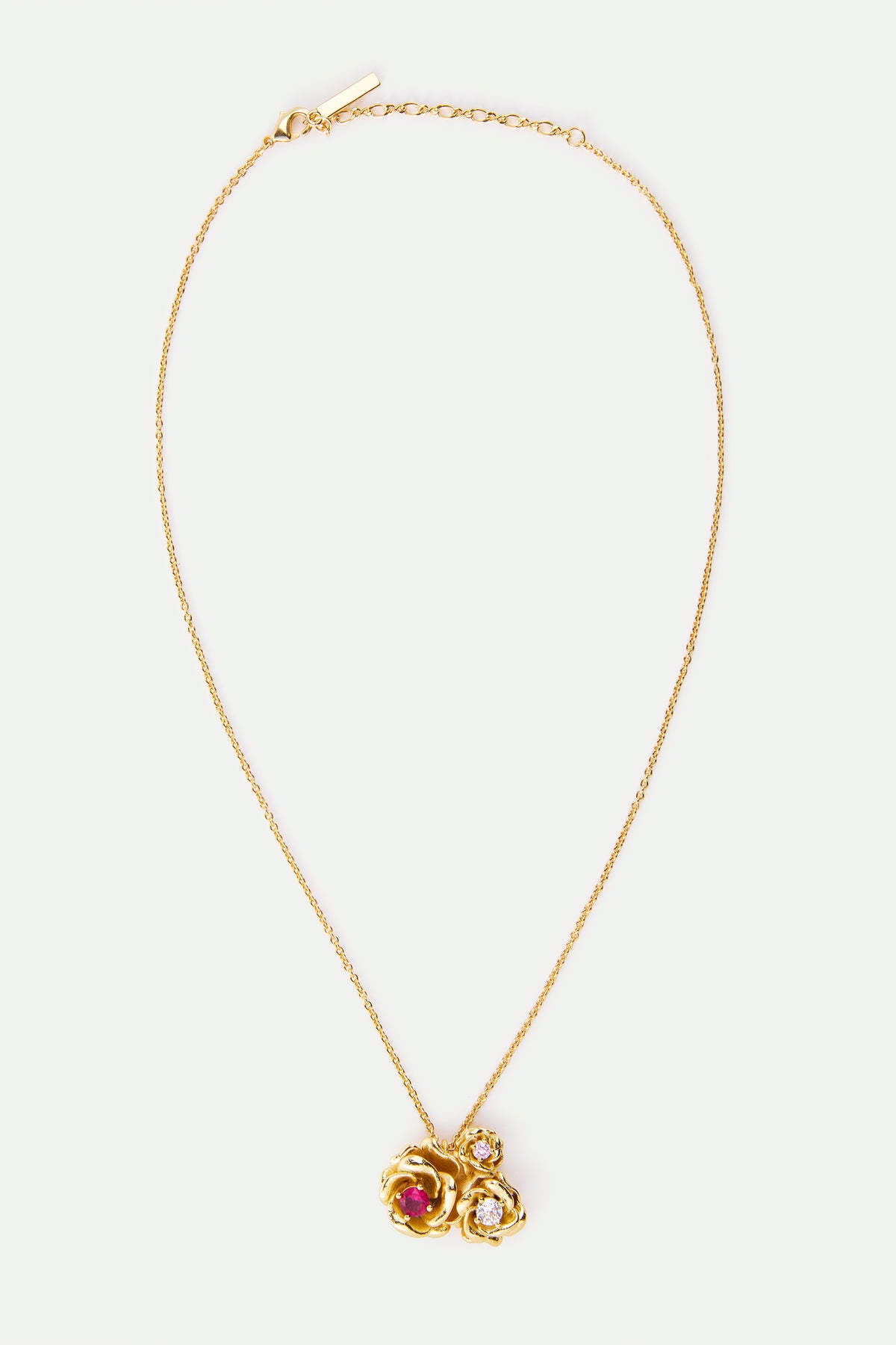 Pendant Necklace With Gold Mona Lisa Roses And Round Stones | AXRF3021