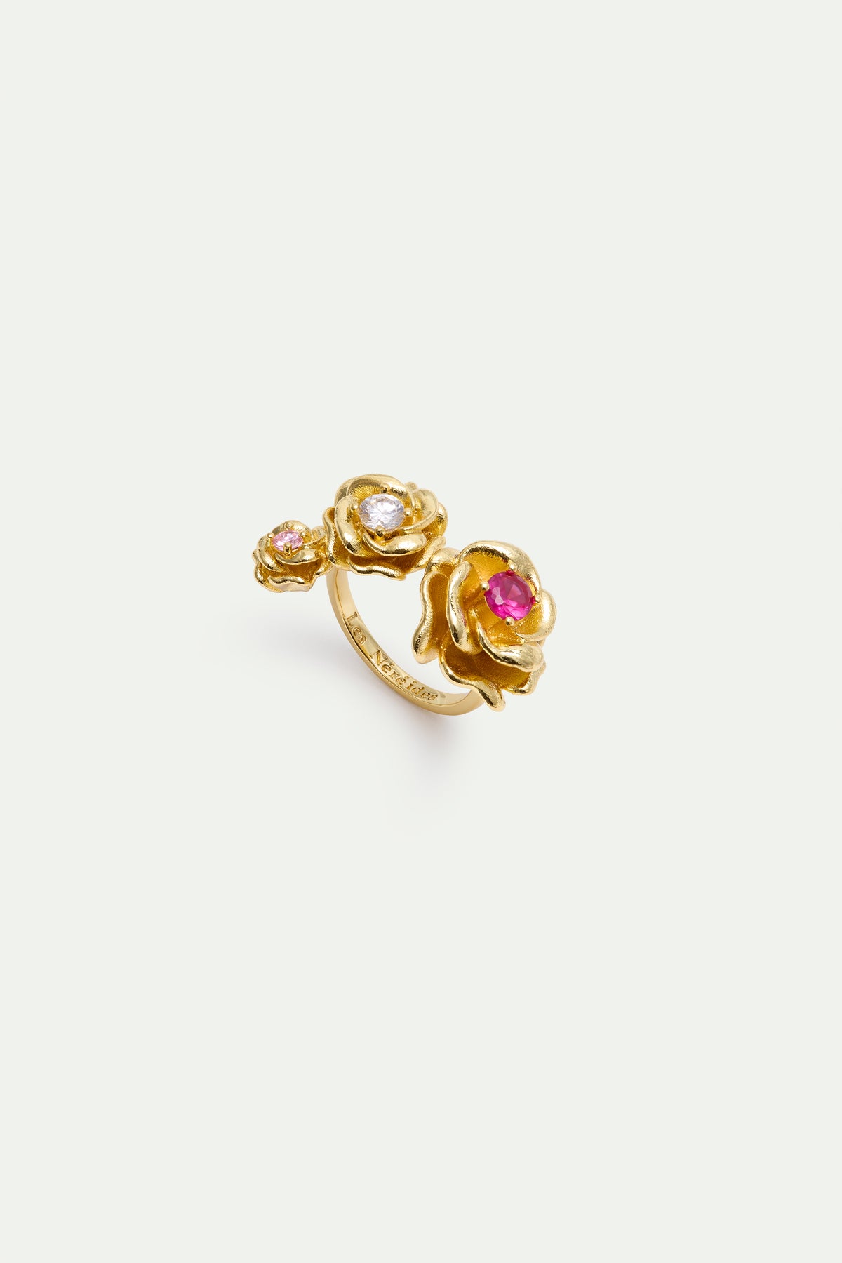 Adjustable Ring With Gold Mona Lisa Roses And Round Stones | AXRF6011