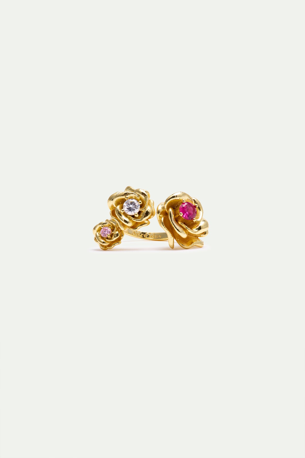 Adjustable Ring With Gold Mona Lisa Roses And Round Stones | AXRF6011