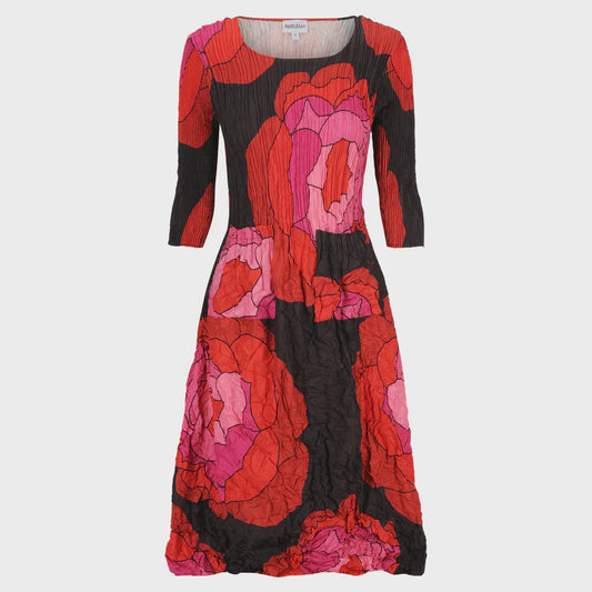 Alquema | 3/4 Sleeve Smash Pocket Dress /Black Red Pink Roses