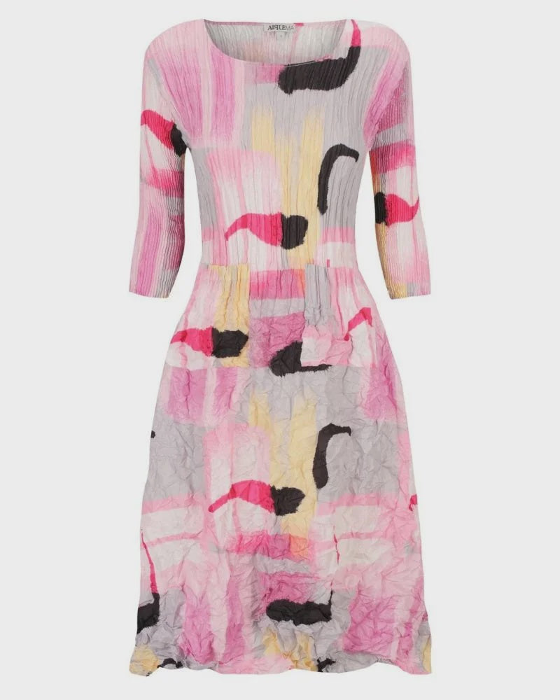 Alquema | 3/4 Sleeve Smash Pocket Dress /  Flamingos