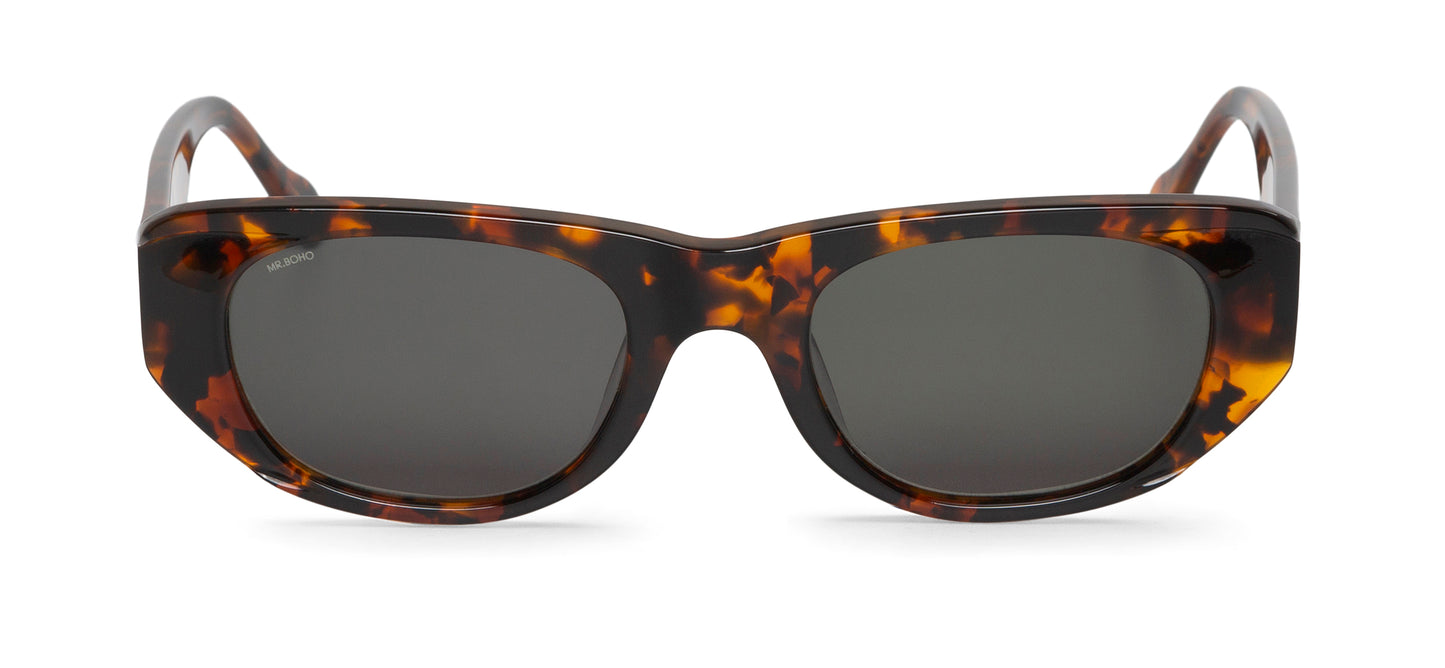 Rectangle with cat eye framed sunglasses in tortoiseshell with dark lenses