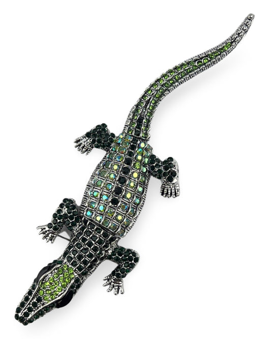 Crocodile Diamante Pin - Green