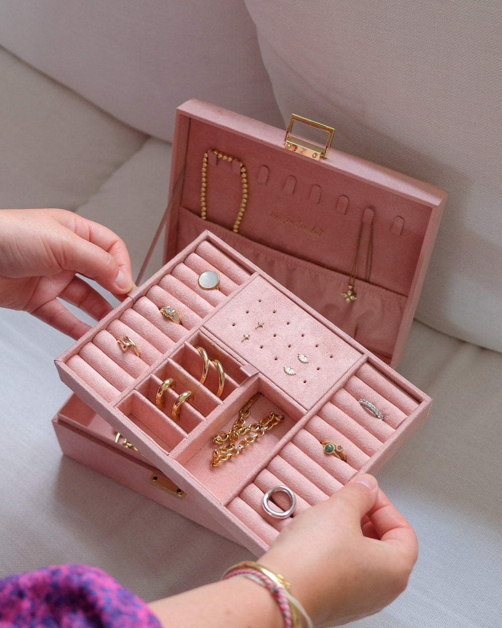 Louise velvet Jewellery box - Pink