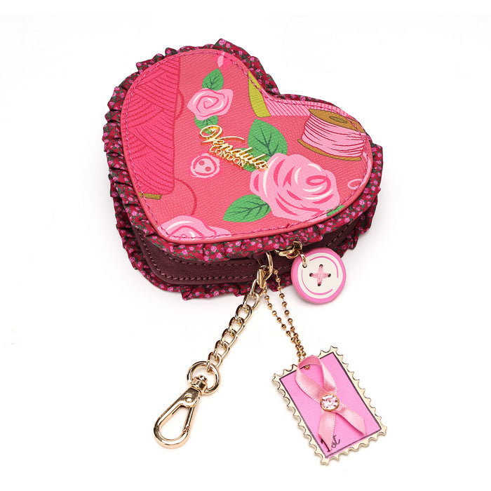 Pink Ribbon Sewing Box Scrapbook - Heart Coin Purse - Vendula London Packshot Angle 5