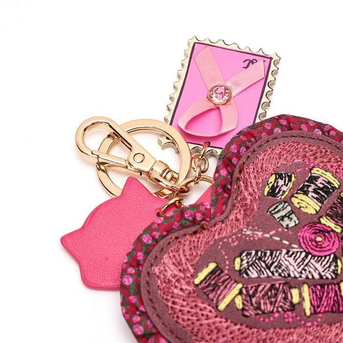 Pink Ribbon Sewing Box Scrapbook - Key Charm - Vendula London Packshot Angle 5
