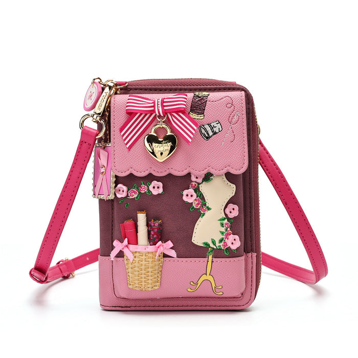 Pink Ribbon Sewing Box Scrapbook - Bree Phone Pouch - Vendula London Packshot Angle 2