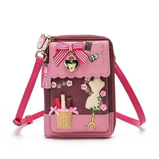 Pink Ribbon Sewing Box Scrapbook - Bree Phone Pouch - Vendula London Packshot Angle 2