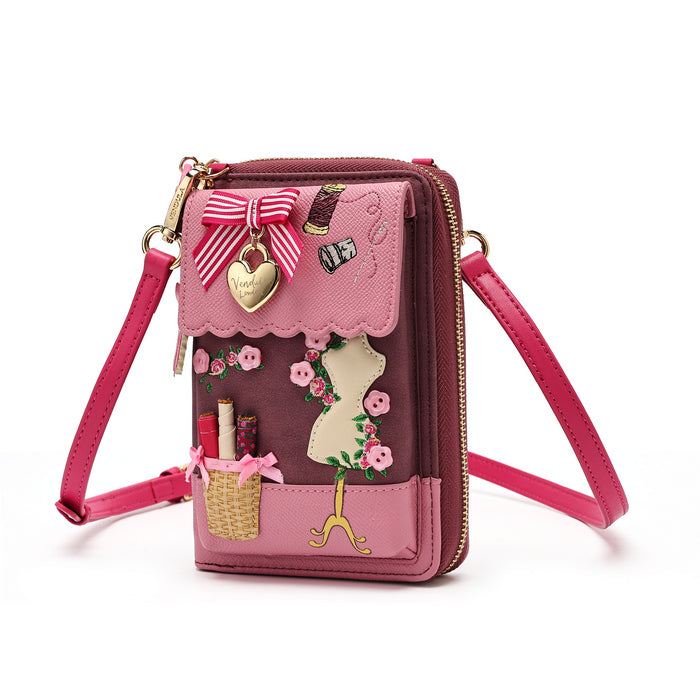 Pink Ribbon Sewing Box Scrapbook - Bree Phone Pouch - Vendula London Packshot Angle 3