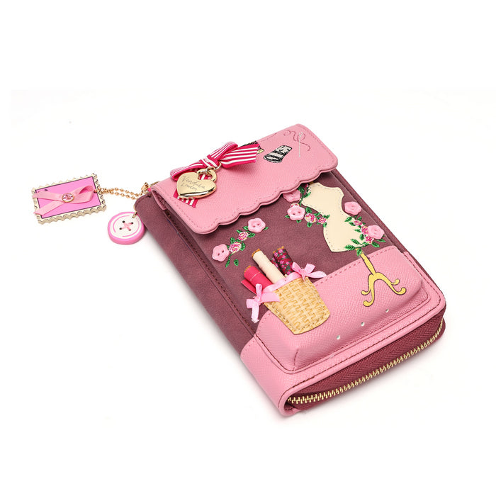 Pink Ribbon Sewing Box Scrapbook - Bree Phone Pouch - Vendula London Packshot Angle 5