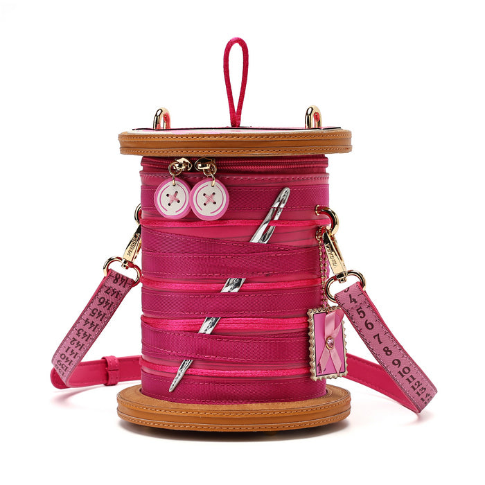 Pink Ribbon Sewing Box Scrapbook - Cotton Reel Bag - Vendula London Packshot Angle 3