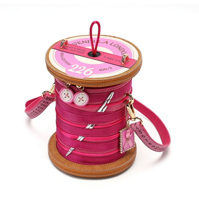 Pink Ribbon Sewing Box Scrapbook - Cotton Reel Bag - Vendula London Packshot Angle 4