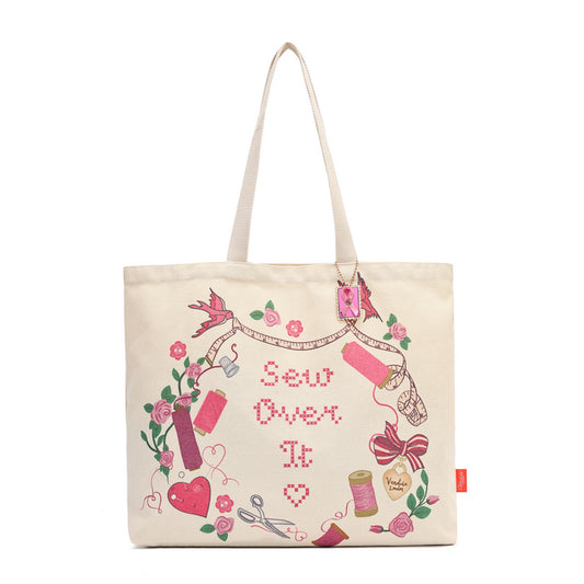 Pink Ribbon - Sewing Box Scrapbook - Canvas Tote Bag - Vendula London Packshot Angle 2