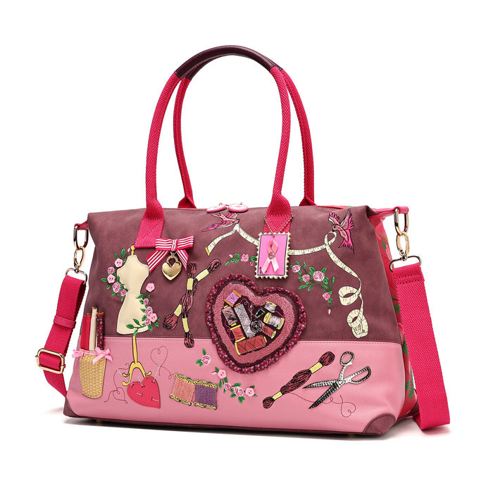 Pink Ribbon Sewing Box Scrapbook - Bonnie Weekender - Vendula London Packshot Angle 3