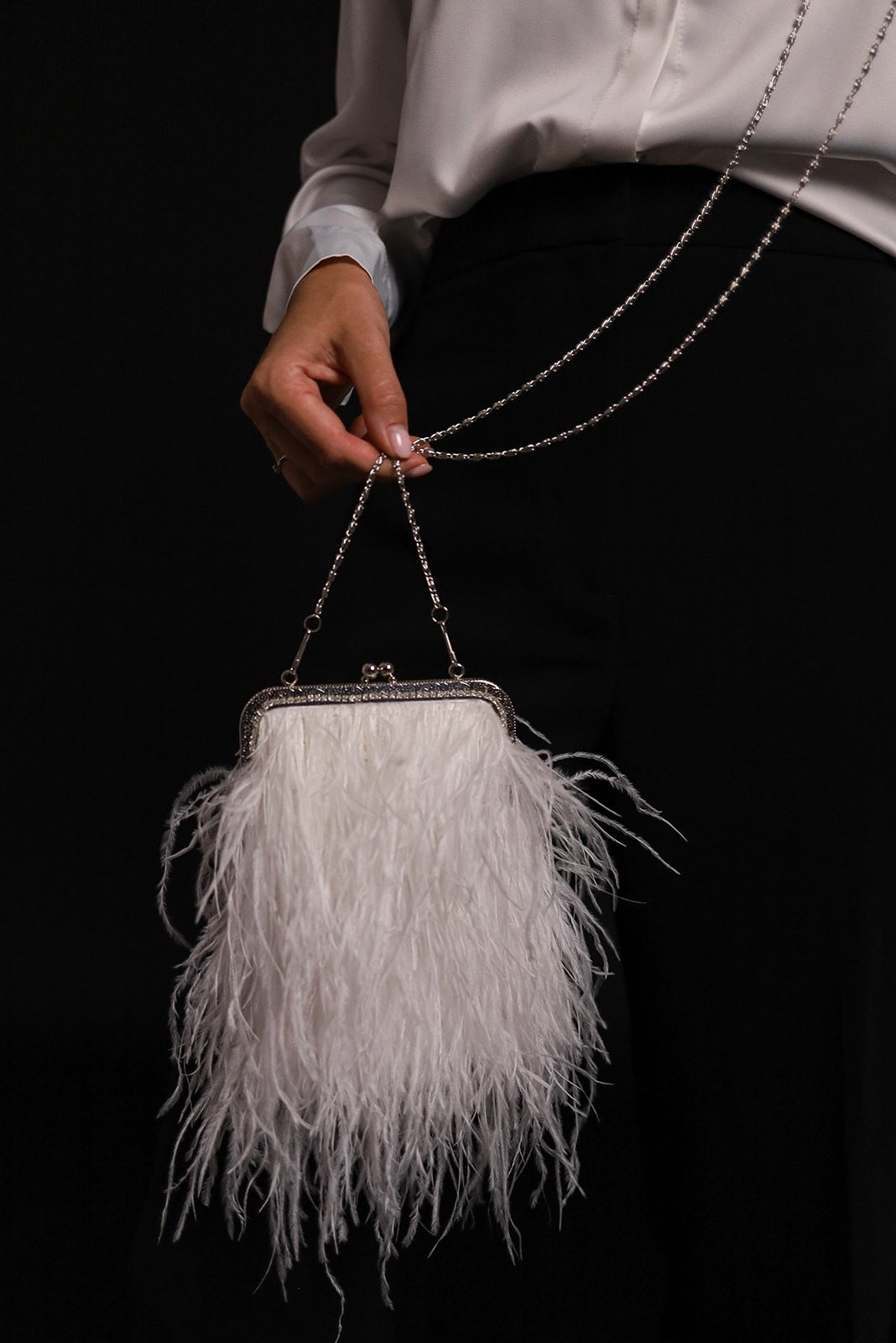 White Mini Feather Handbag