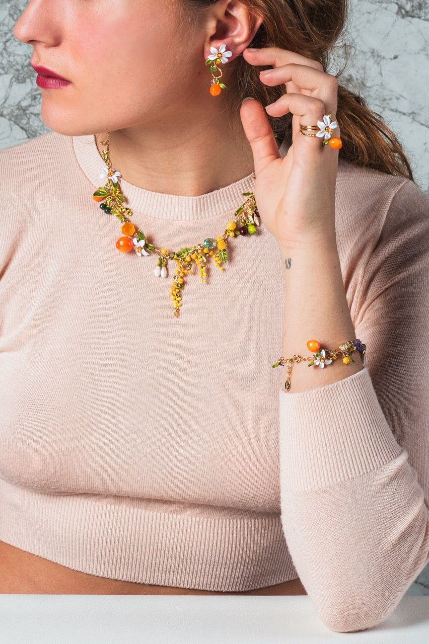 Orange And Orange Blossom Baroque Style Earrings | ABJP108/1