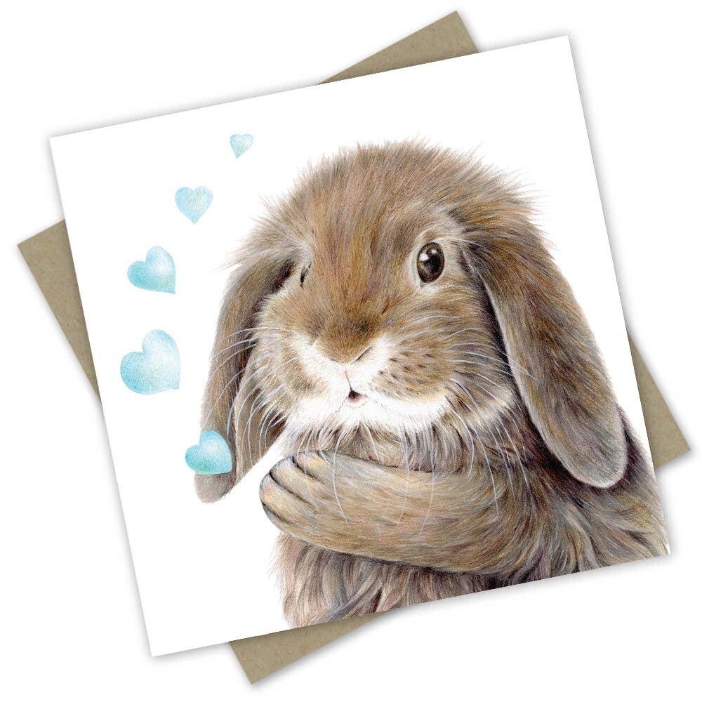Bunny Blue Hearts Greeting Card