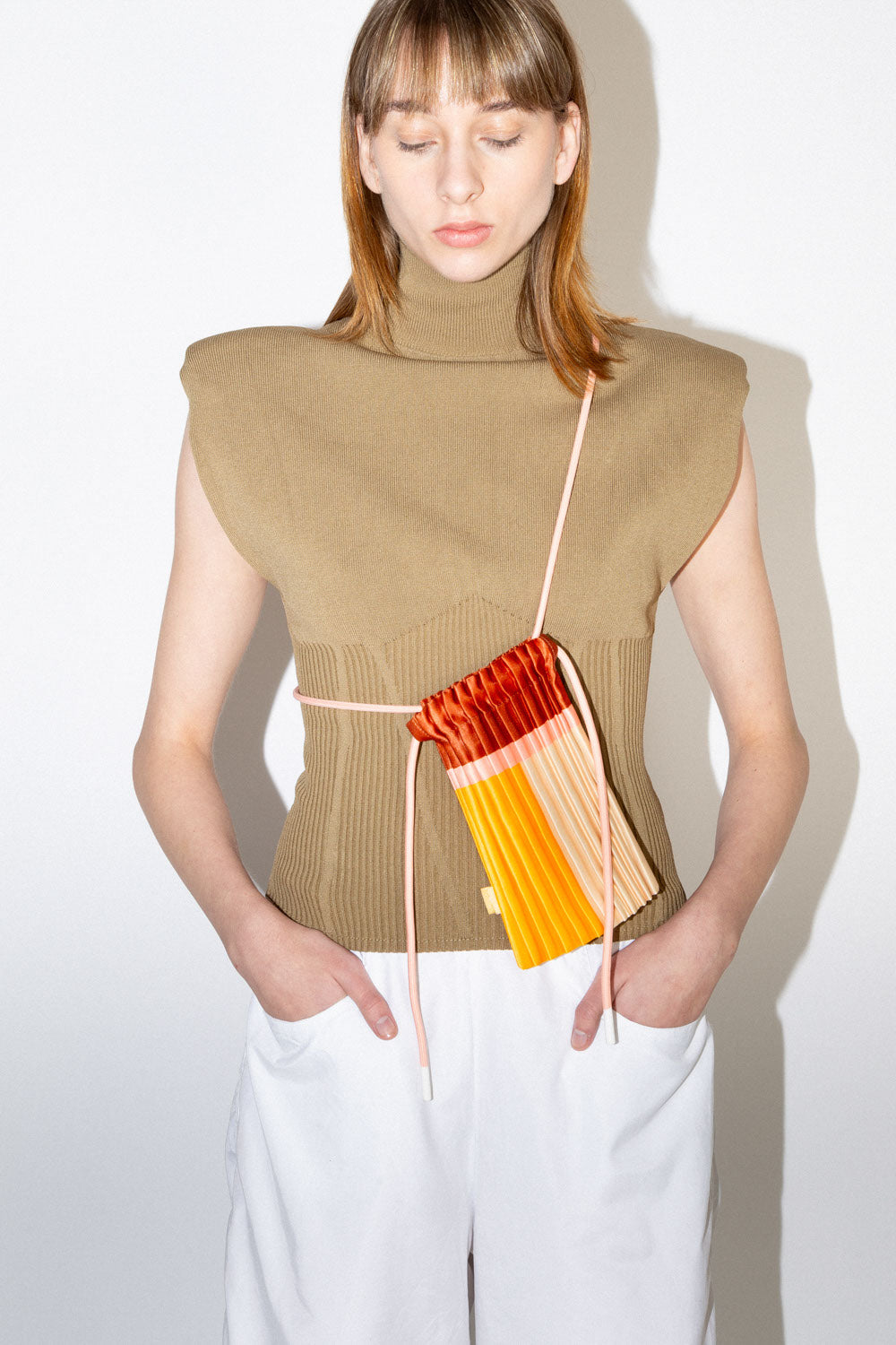 Amber Satin Pleated Mini Shoulder Bag