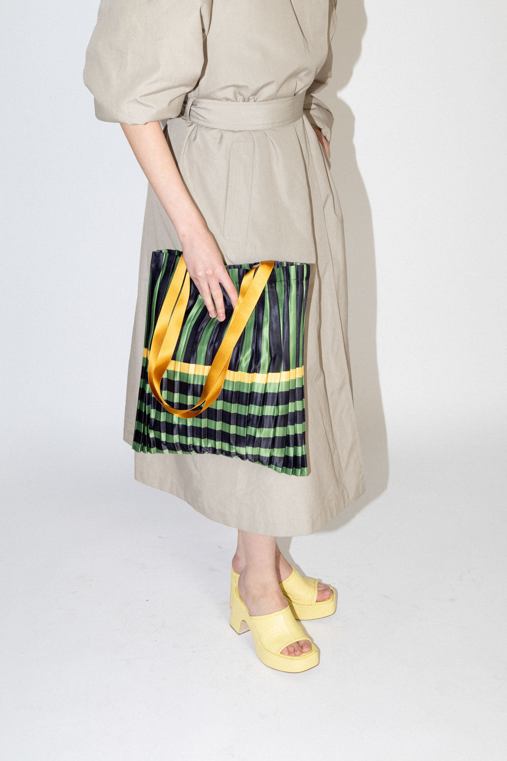 Ravello Green Satin Pleated Bag