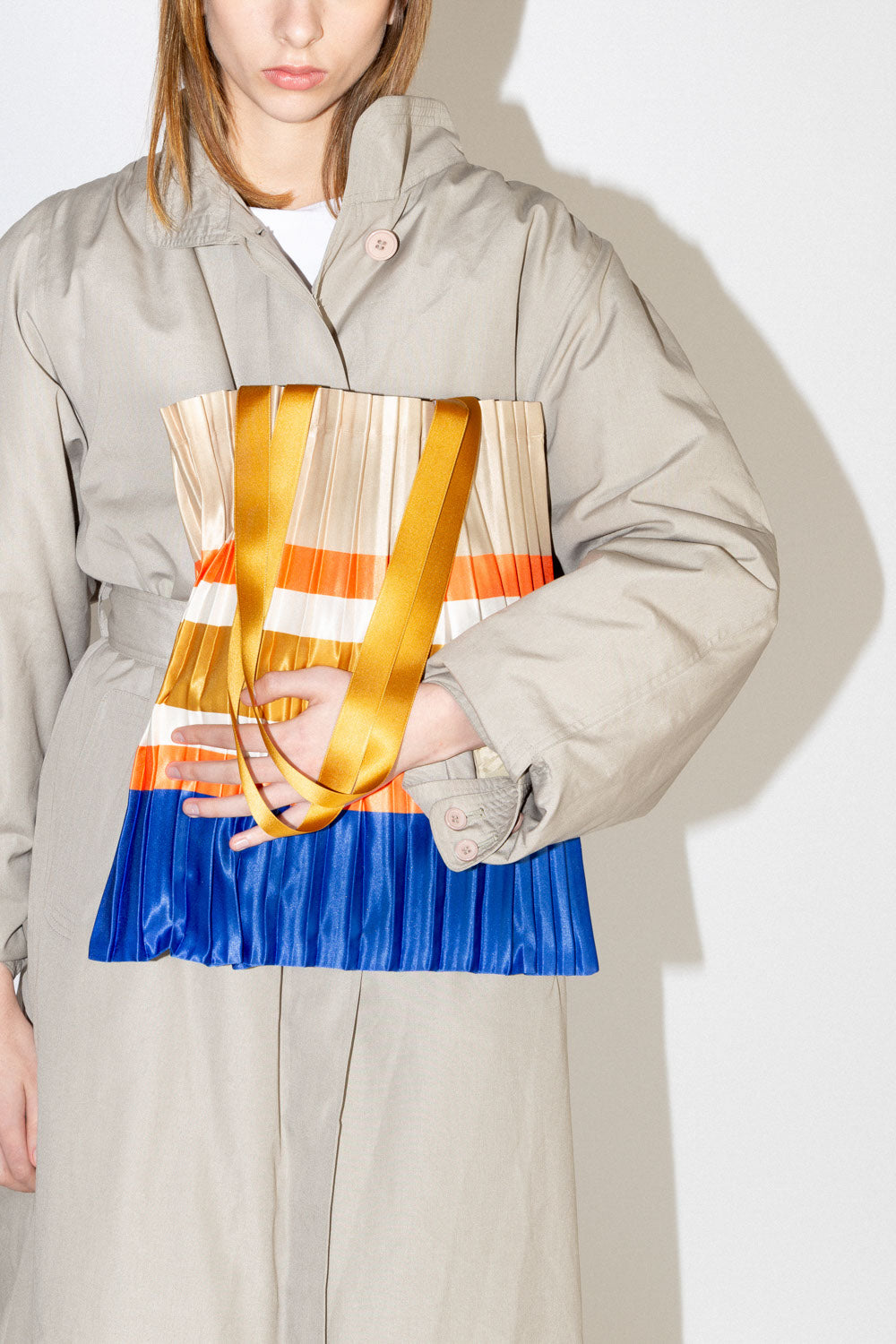 Multitudes Satin Pleated Sorrento Beige Tote Bag